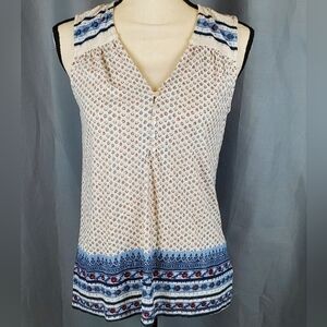 Lucky Brand sleeveless top, cream, red, and blue pattern, size SP